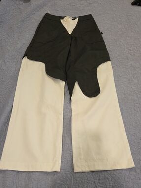 Zierra Leona Okavara Two-Tone Wide-Leg Jean Pants White Muted Olive Green Size S